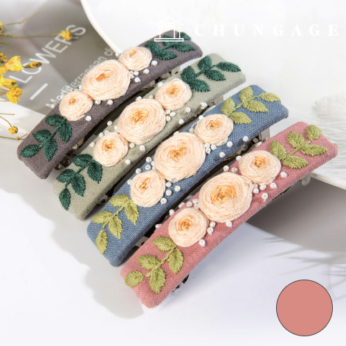 法式刺绣包DIY套装 玫瑰发夹 粉色 CH512527C