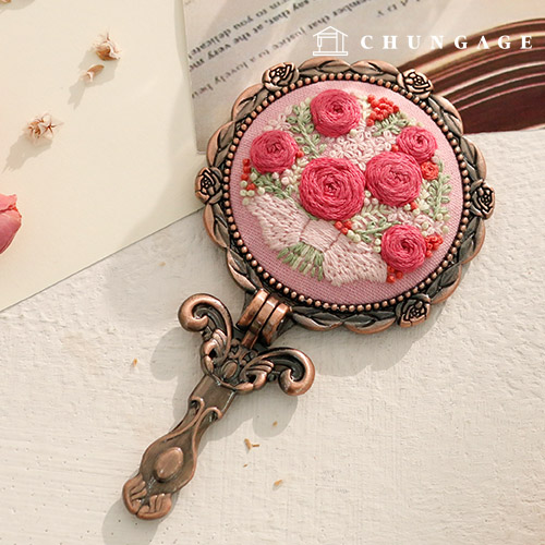 法式刺绣包DIY套件手镜粉红色花朵CH512008