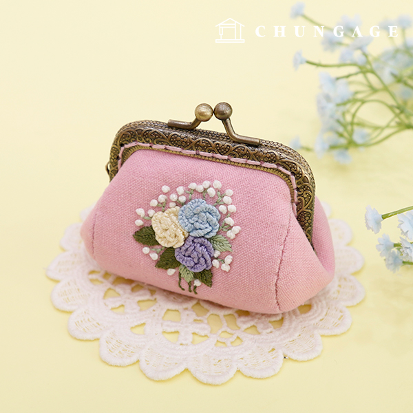 法式刺绣包DIY套件零钱包玫瑰绒球粉色CH511860A