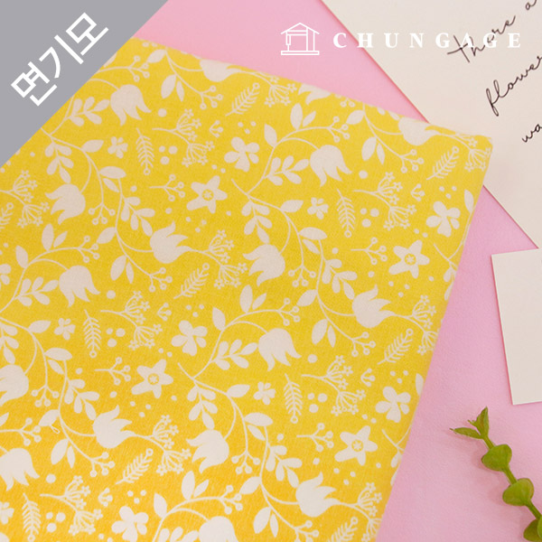 棉質起絨布超細纖維花卉圖案花卉圖案 20支黃色花園