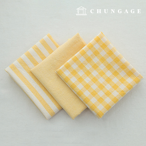 綿布混合色ombre水洗布料寬廣復古/仿舊格子條紋平紋3種黃色半馬