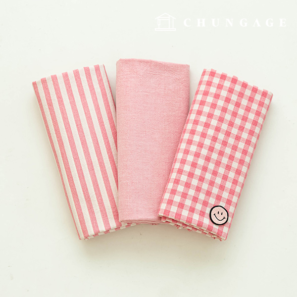 棉布 混色 水洗布 布料 寬幅 復舊/仿舊 格子 條紋 平紋 3種花 粉紅漢麻