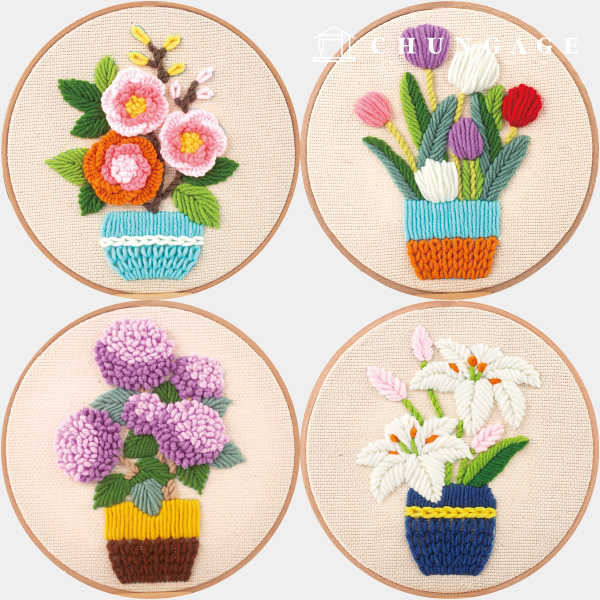 法式刺繡包 DIY套件 紗墊針繡花盆栽 8種