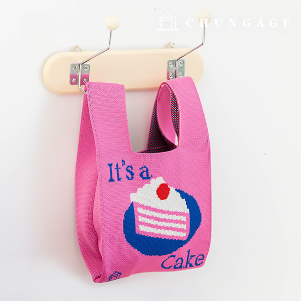 針織衫迷你手提包格紋針織衫包手腕包粉紅色蛋糕