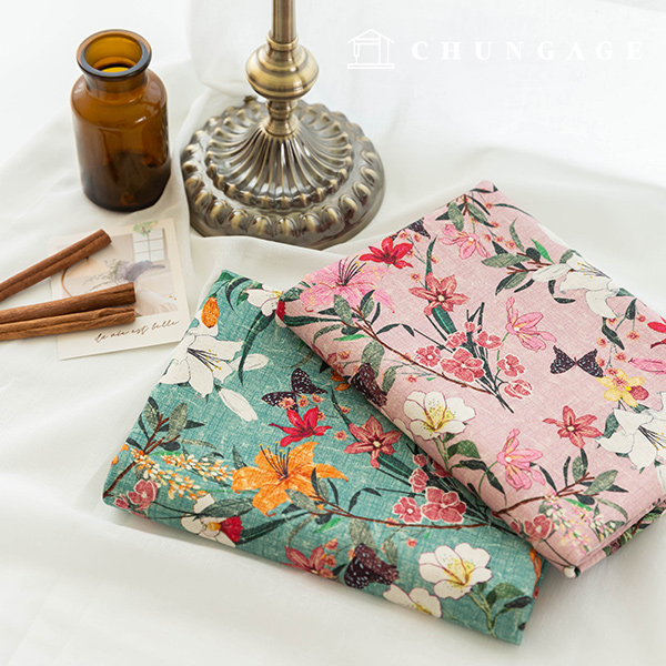 亞麻布料 棉麻布料 老/舊花卉圖案 花卉寬幅布料 植物木槿 2 種類型