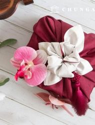 風呂敷包裝人造花裝飾 02