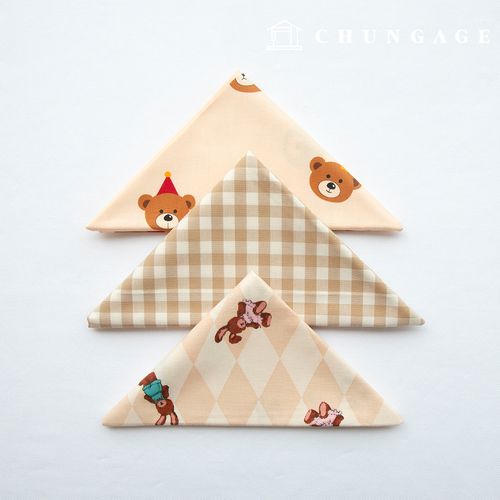 布包格子佈料泰迪熊兔子動物米色棉邊角料布3種094