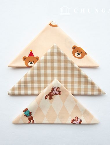 布包格子佈料泰迪熊兔子動物米色棉邊角料布3種094