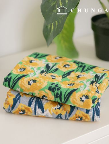 強力 16W 燈芯絨布料，花卉圖案燈芯絨布料，寬幅冬季布料，金色流線，2 種類型