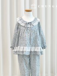 服裝圖案兒童睡衣製作蕾絲褶皺睡衣套裝 P1665
