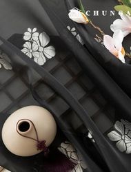 韓服布料 Uragiri 花卉圖案布料 韓服製作黑梅花