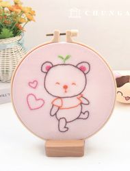 打孔針法式刺繡套裝DIY女裝情緒動物聖誕幼兒熊