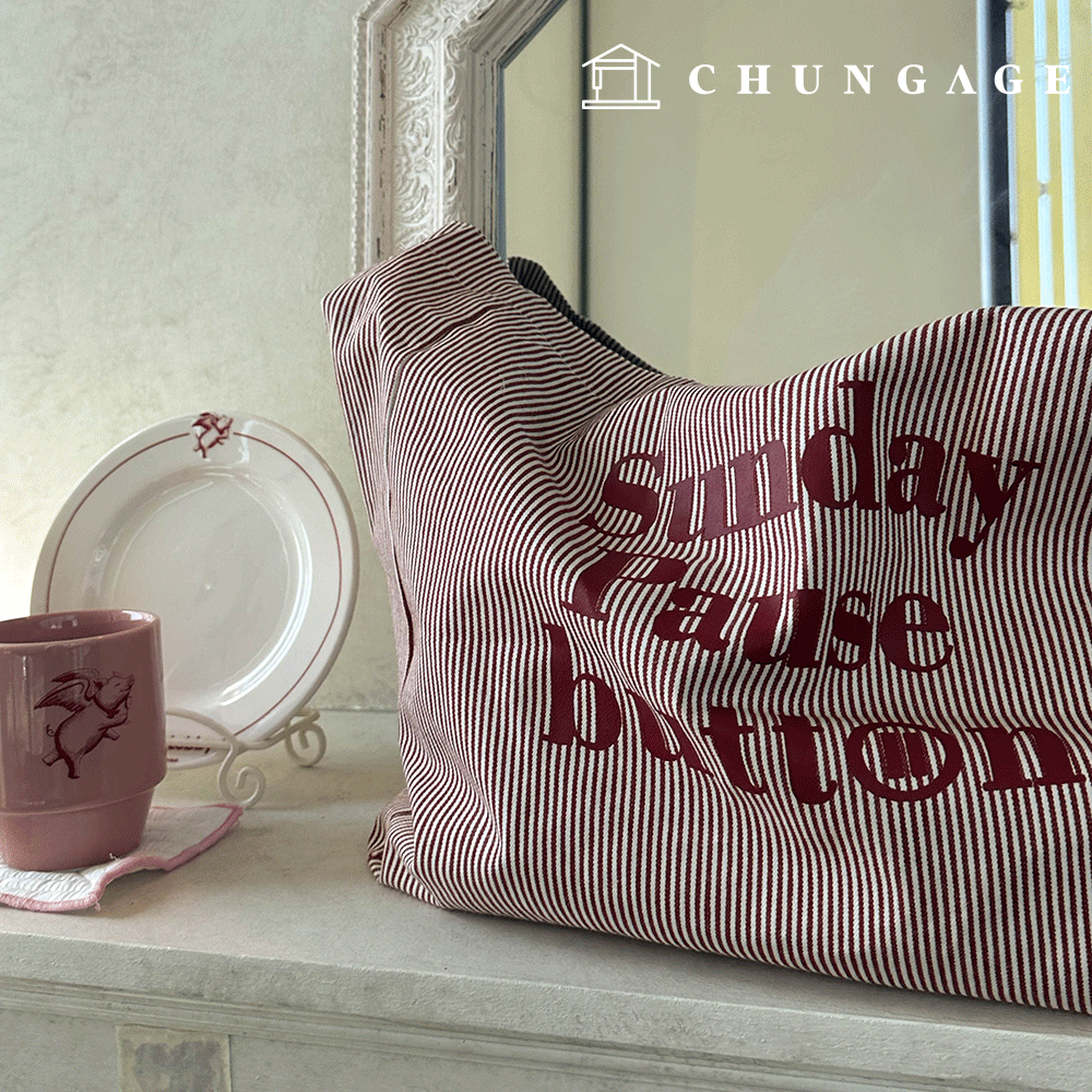 環保護袋條紋圖案手提袋Sunday Force按鈕3種類型