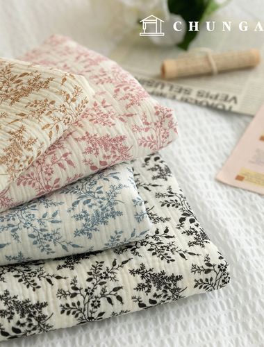 Yoru 雙層紗布布料 棉質 無螢光 生物洗滌 花卉圖案布料 毛巾葉 4 種類型