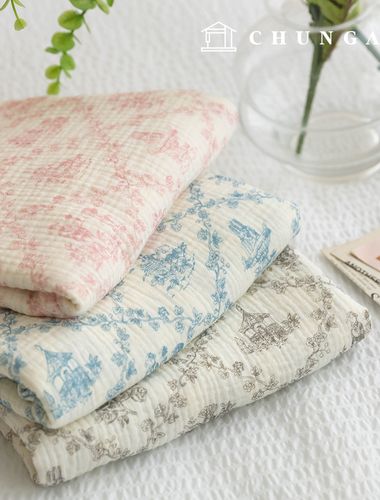 Yoru 雙層紗布 棉質 無螢光 生物洗滌 花卉圖案 毛巾布 方形 3 種類型