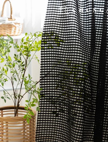 聚酯纖維布料噴透明黑格子佈料皮爾