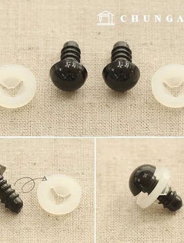 髮際線配件眼球 10mm 2 件螺絲型 髮際線配件裝飾紐扣眼 黑色 60574