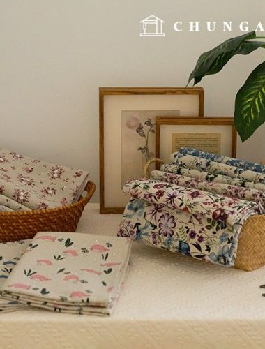 Linen Fabric 寬闊 Linen Cloth 花卉圖案花鯨魚花12種