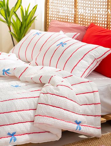 Jijimi Fabric 冷波紋泡泡紗布料 寬幅條紋蝴蝶結 R-721