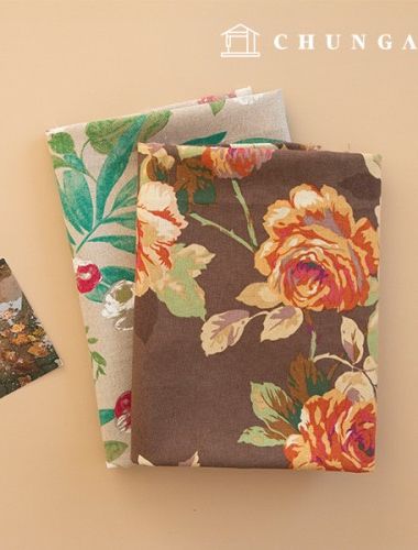 亞麻布料生物水洗亞麻布料花卉圖案寬幅大花2種