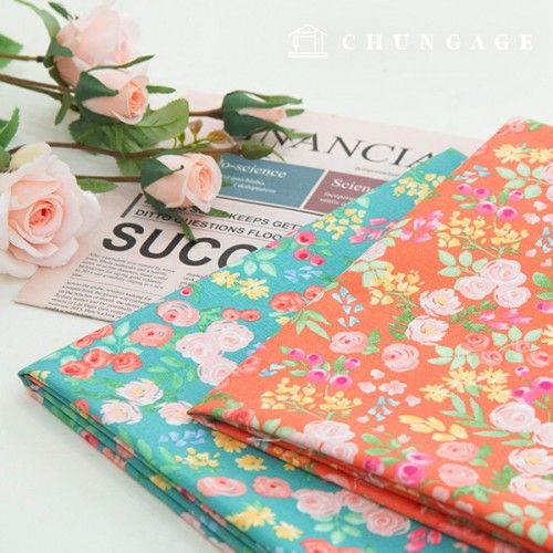 棉布牛津布花卉圖案花卉面料 20 支可愛玫瑰 2 種類型