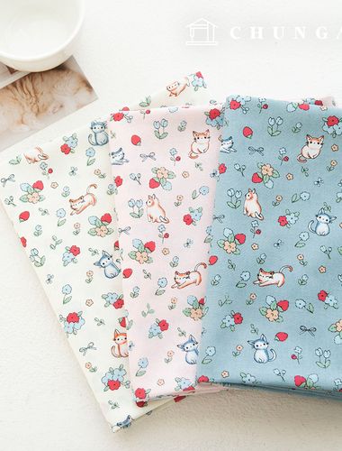 棉布花朵圖案貓咪20片布料寬貓咪花朵3種