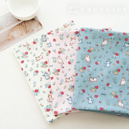 棉布花朵圖案貓咪20片布料寬貓咪花朵3種