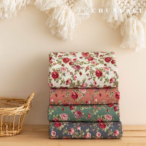 棉布花朵圖案花朵布料20枝寬仿古玫瑰4種