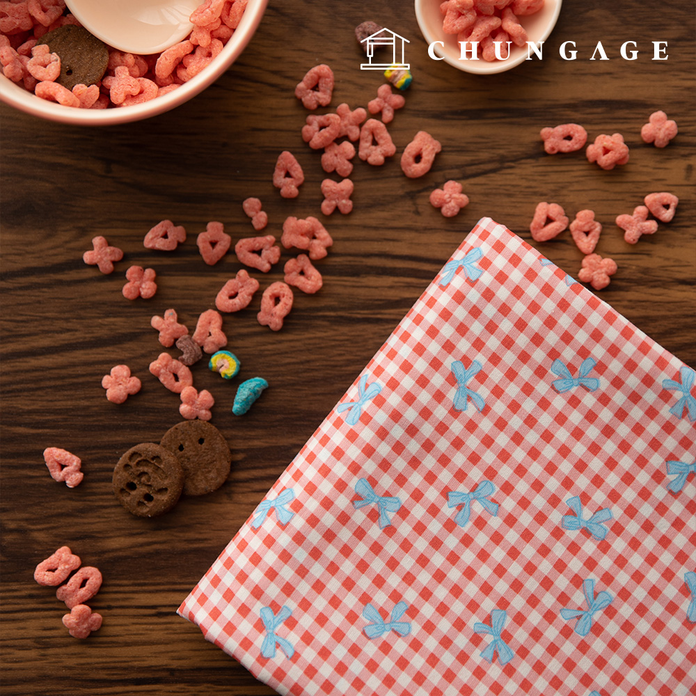 格紋 綿 40 支 DTP 蝴蝶結印花布 寬幅蝴蝶結 4種