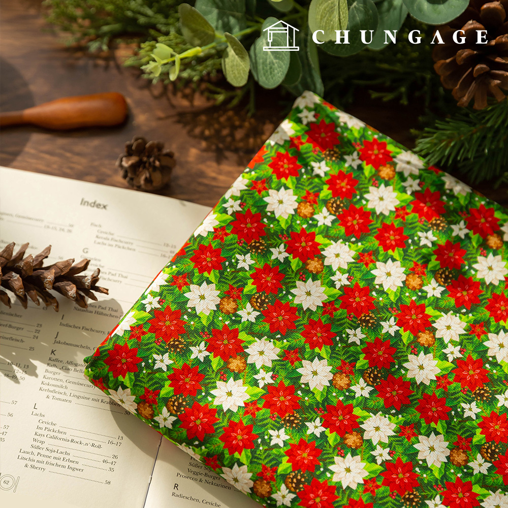 棉牛津布,聖誕節寬幅布料,冬青花圖案