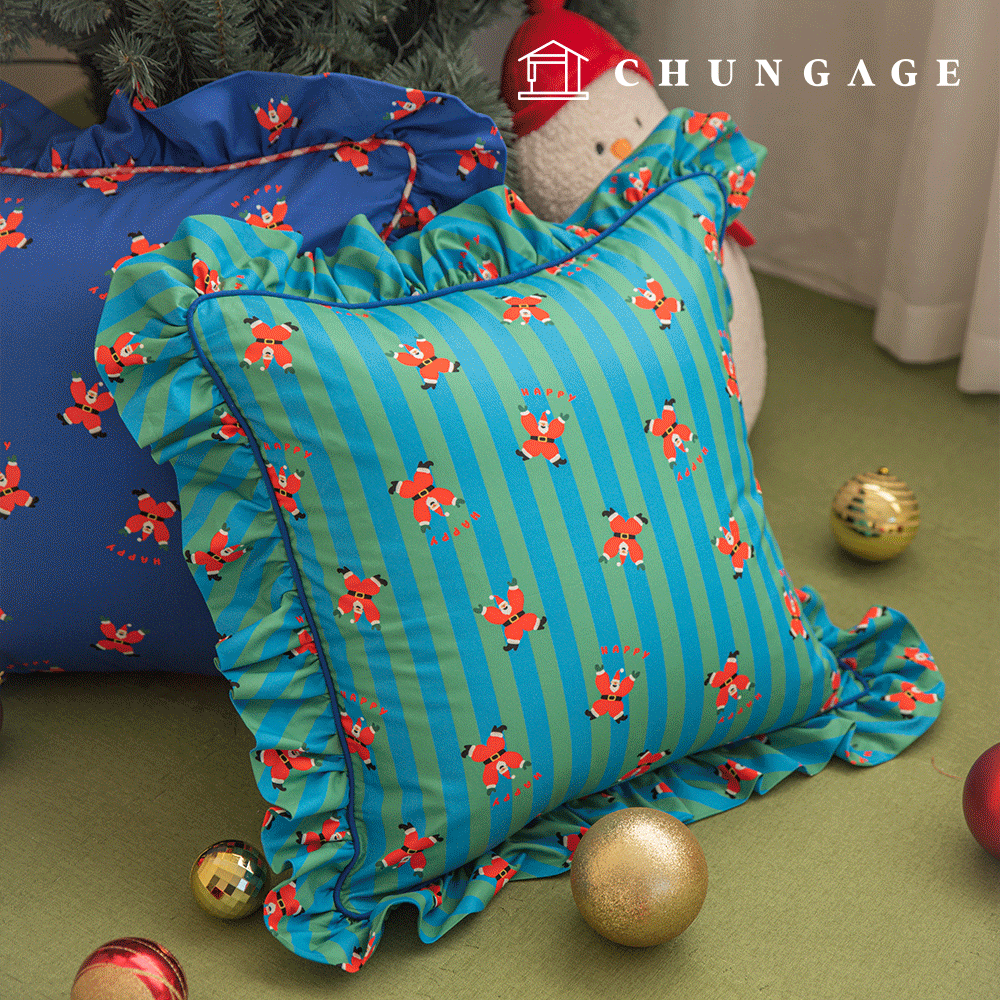 DTP 棉布 20 片裝 聖誕圖案布料 跳舞的聖誕老人 綠藍條紋圖案 423