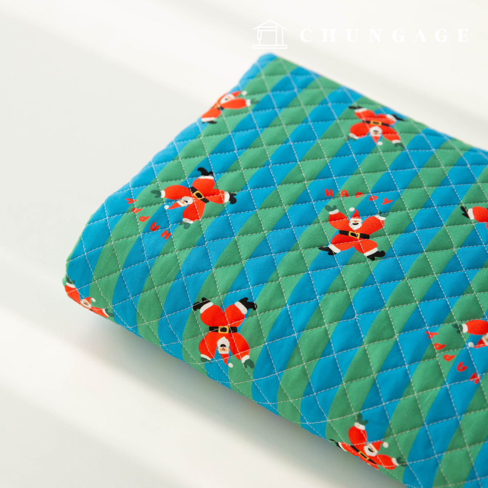 縫紉材料 20片棉質DTP聖誕絎縫布料,圖案為跳舞的聖誕老人,綠藍條紋