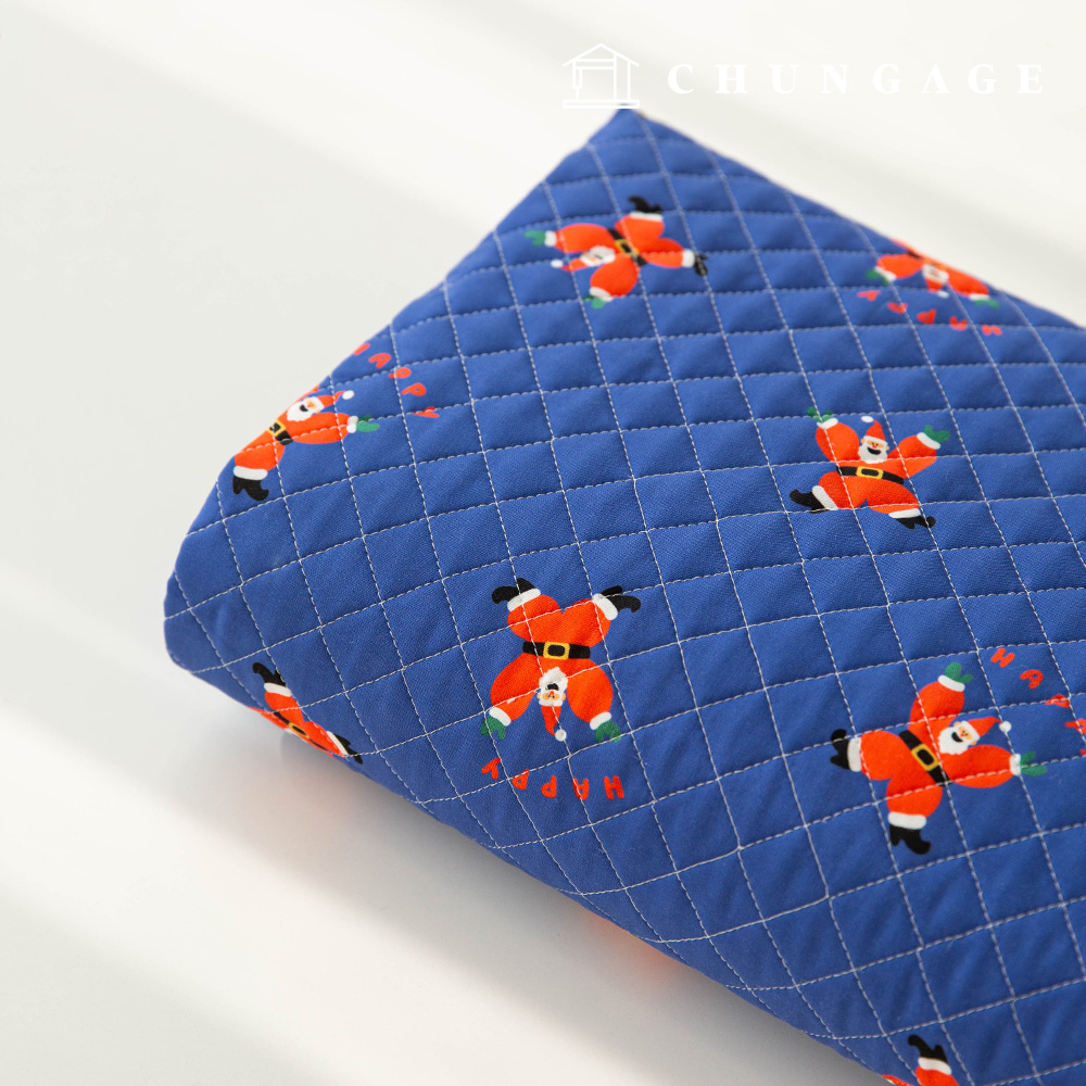 縫紉材料 20片棉質DTP聖誕絎縫布料 跳舞的聖誕老人 藍色