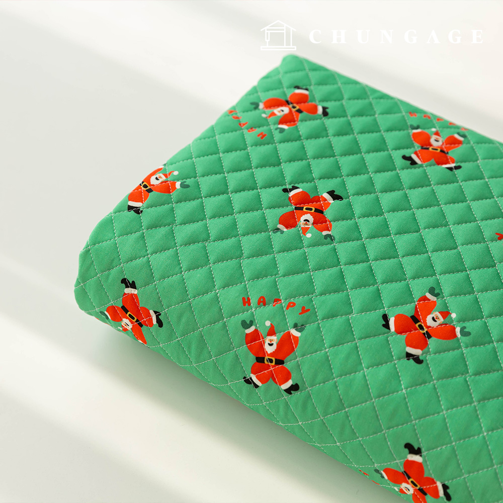 縫紉材料 20片棉質DTP聖誕絎縫布料 跳舞的聖誕老人 綠色