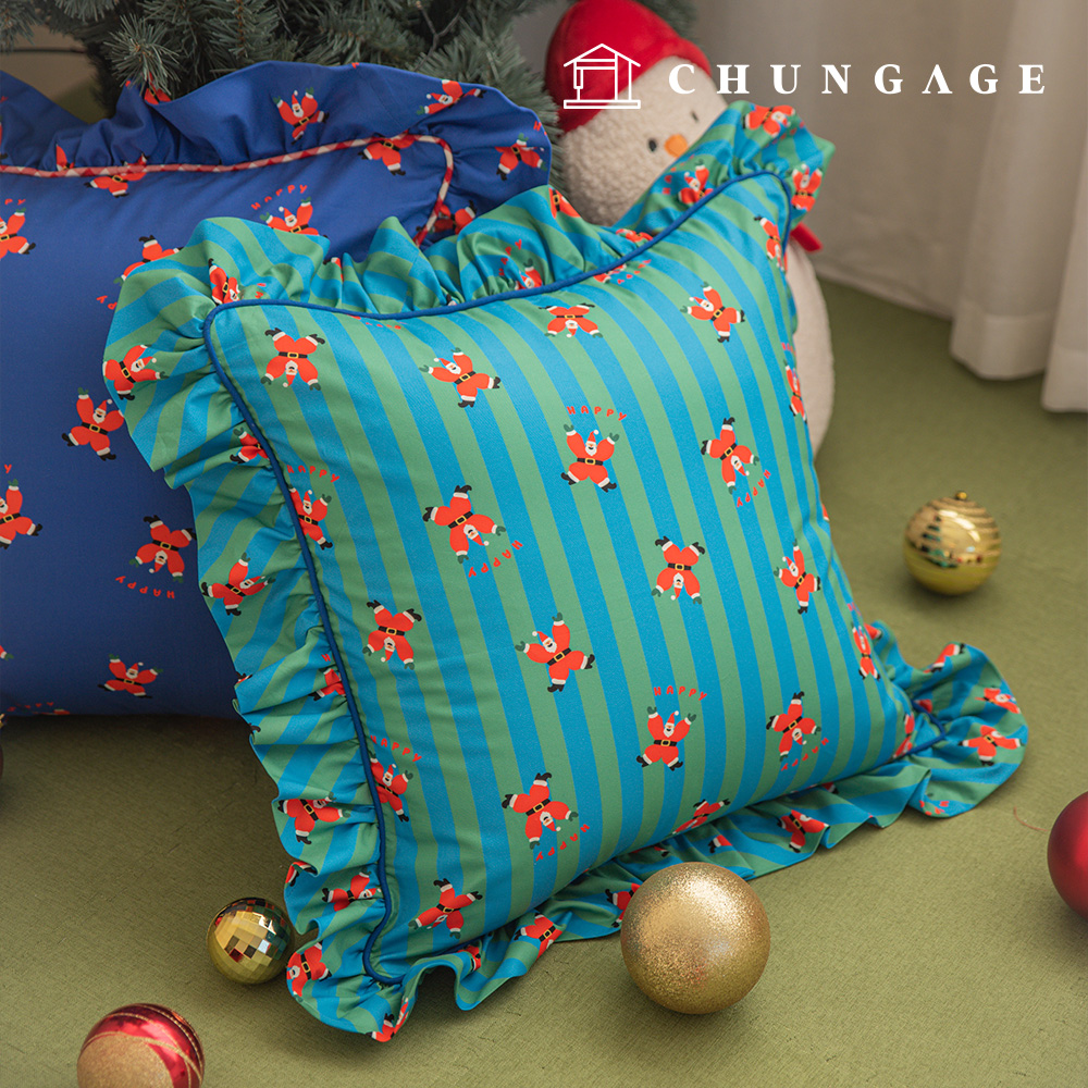 DTP 棉布 20 片裝 聖誕圖案布料 跳舞的聖誕老人 綠藍條紋圖案 423