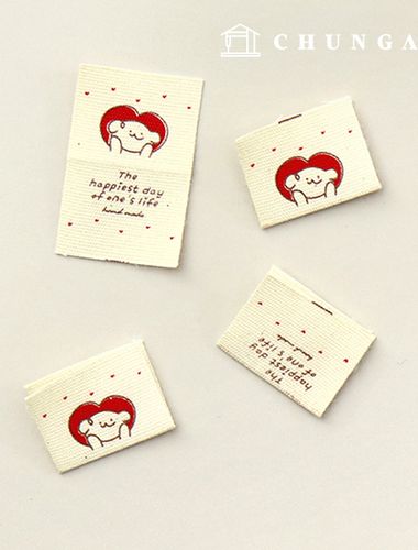 棉標雙折標紅色愛心小熊米色60821