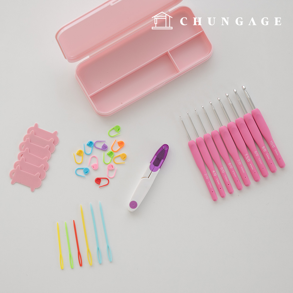 粉紅彩色鉤針套裝