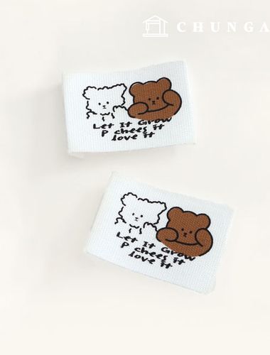 棉質雙面手工標籤熊朋友白色咖啡色 58853