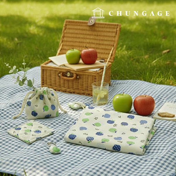 棉混紡布料蘋果字母圖案