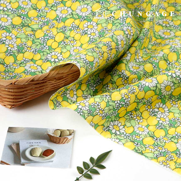 環保抗菌消炎布料 E-DTP 棉 20 枝檸檬雛菊