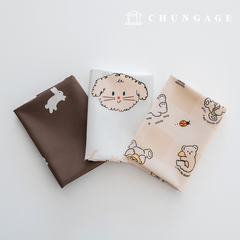 動物圖案布料包，包含碎布、熊、兔子、小狗布料、絨毛玩具、狗、衣服製作等3種類型，共241件。