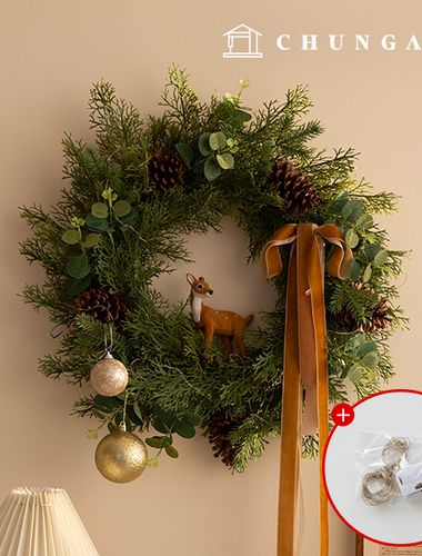 聖誕樹牆面裝飾大55cm圓形玄關裝飾燈泡裝飾松果