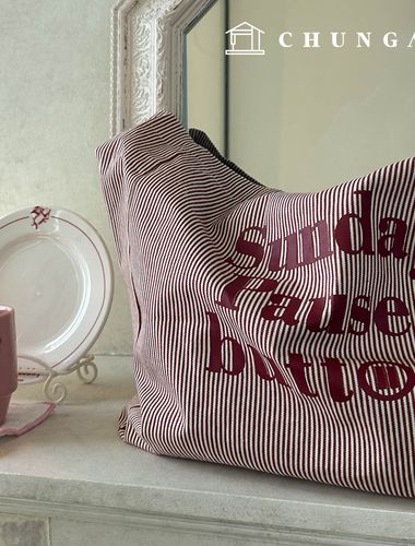 環保護袋條紋圖案手提袋Sunday Force按鈕3種類型