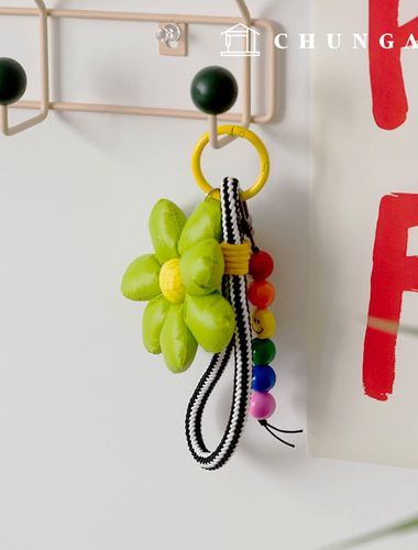 鑰匙圈結鞋搭配鑰匙圈鑰匙圈笑臉珍珠羽毛洋裝花朵皮草玩具鑰匙圈綠花