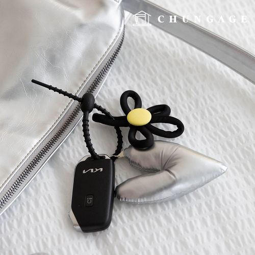 鑰匙圈愛心花鑰匙圈鑰匙圈黑銀色髮飾鑰匙圈銀色愛心