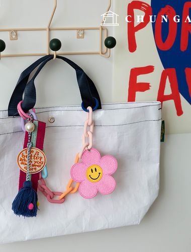 鑰匙圈 雛菊花鑰匙圈 鑰匙圈 毛絨玩具鑰匙圈 粉紅色笑臉