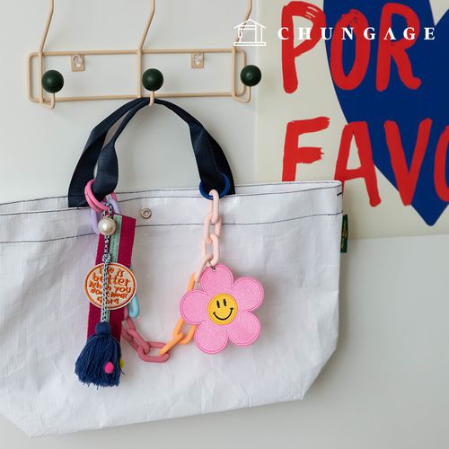 鑰匙圈 雛菊花鑰匙圈 鑰匙圈 毛絨玩具鑰匙圈 粉紅色笑臉