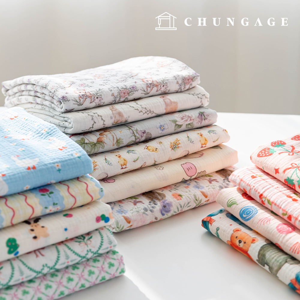 Yoru雙層紗布棉質寬幅花卉圖案花紋布料，Ariel 15種款式