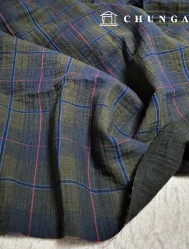 雙層紗布，棉20支，寬幅，卡其褐色，格子