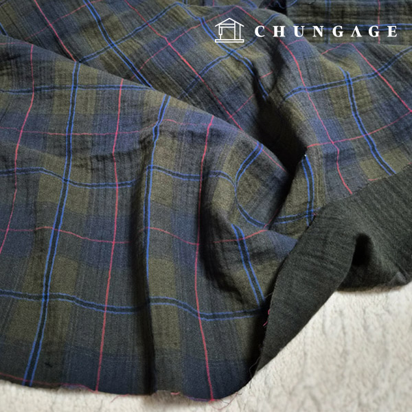 雙層紗布，棉20支，寬幅，卡其褐色，格子